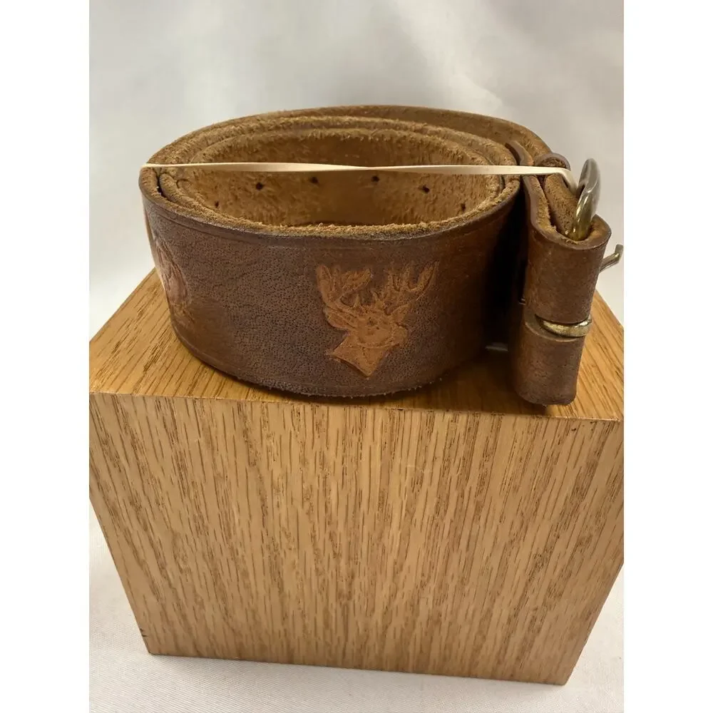 Vintage Leather Tooled Fish Deer Hunting Belt Personalized Wayne 44